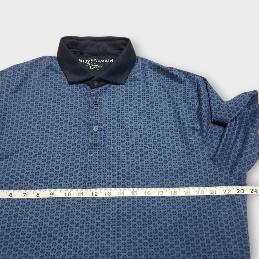 Mizzen+Main‎ Mens Contrast Collar Polo Classic Blue Geometric Print Shirt Medium